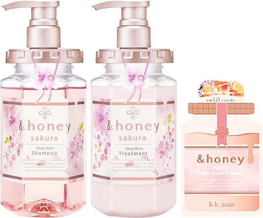 &honey Sakura Deep Moist Limited Pair Set [Shampoo/Treatment/4STEP Travel Kit] (2022ver.)